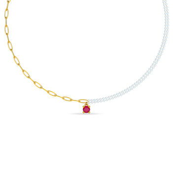 True Love Ruby and Pearl 14K Gold Chain (15 inches)