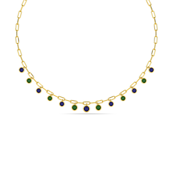 Opulent Emerald and Blue Sapphire 14K Gold Chain (16 inches)