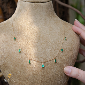 Inspiring Natural Emerald 18K Gold Chain (16 Inches)