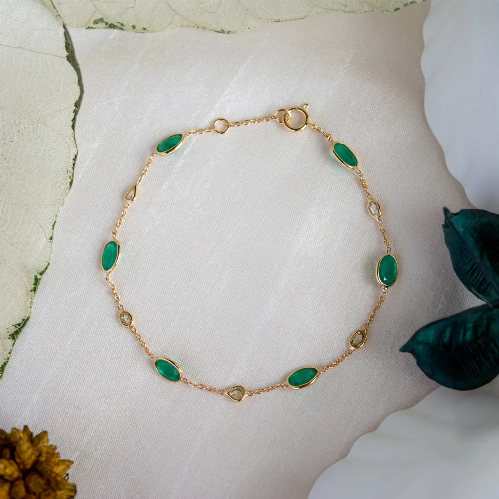 Gold Beaded Round Cut Emerald Bracelet // Bayou with Love