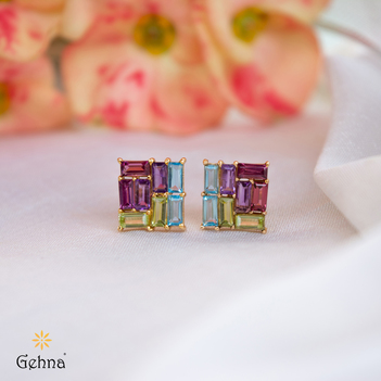 Grecian Gemstones 18K Gold Stud Earrings