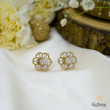 Floral Marvel Diamond 18K Gold Stud Earrings 