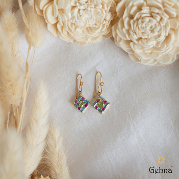 Multi-colour Gemstones 18K Gold Hook Earrings 