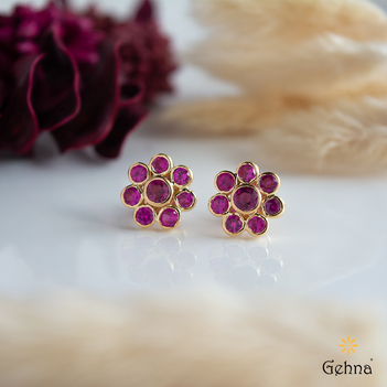 Floral Radiance Ruby 18K Gold Stud Earrings 