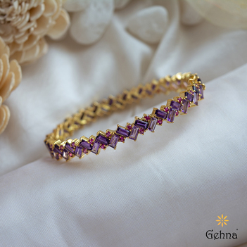 Exquisite Amethyst & Pink Sapphire Bangle in 18K Gold (2'6 Size & 1 pc)