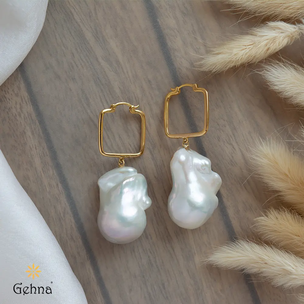 Shop Classic Statement Baroque Pearl Earrings in 18K Gold | Gehna