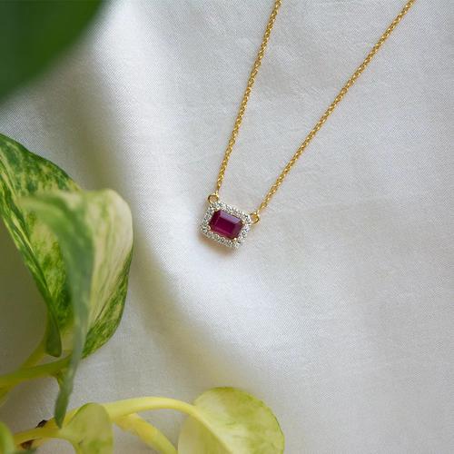 Tiny Raw Earth Red Ruby Pendant Necklace Luna Tide