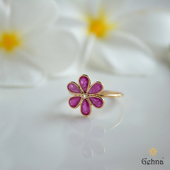 Floral Ruby and Diamond 18K Gold Ring