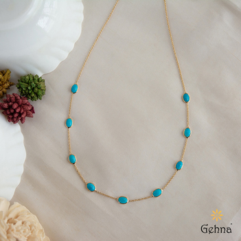 Vivid Natural Turquoise 18K Gold Chain (16 inches)