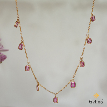Pink Sapphire 18K Gold Chain (16 Inches)
