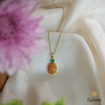 Emerald and Ethiopian Opal 18k Gold Pendant (without chain)