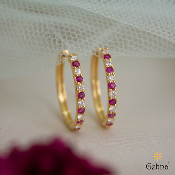 Ruby & Diamond 18K Gold Hoop Earrings