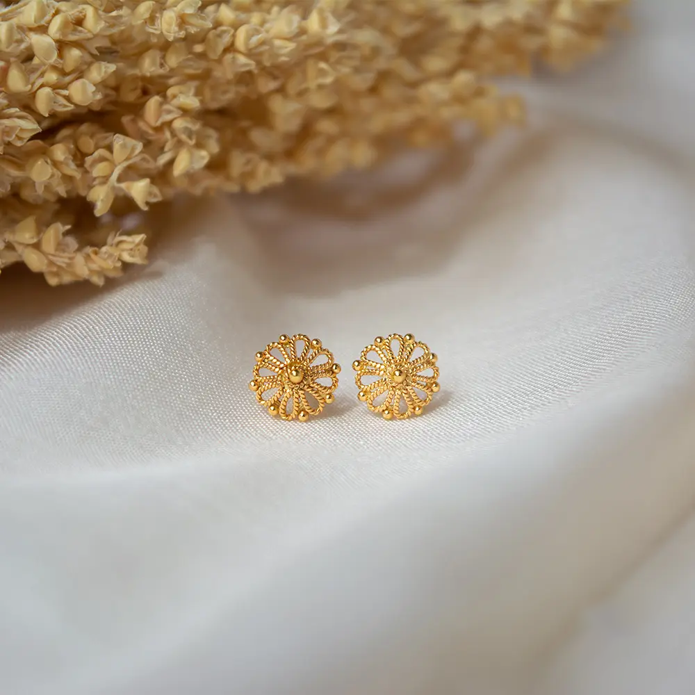 Zinnia Flower Diamond Stud Earrings Gold | MAS Designs