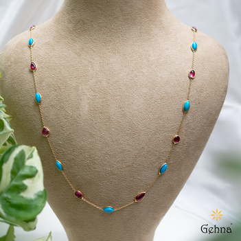 Magical Pink Tourmaline and Turquoise 18K Gold Chain (22 Inches)
