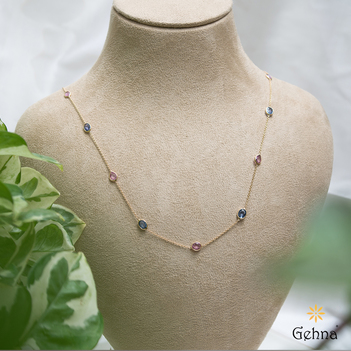 Variegated Pink & Blue Sapphire 18K Yellow Gold Chain (20 Inches)