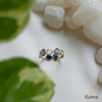 Sleek Blue & White Sapphire 18K Gold Eternity Ring