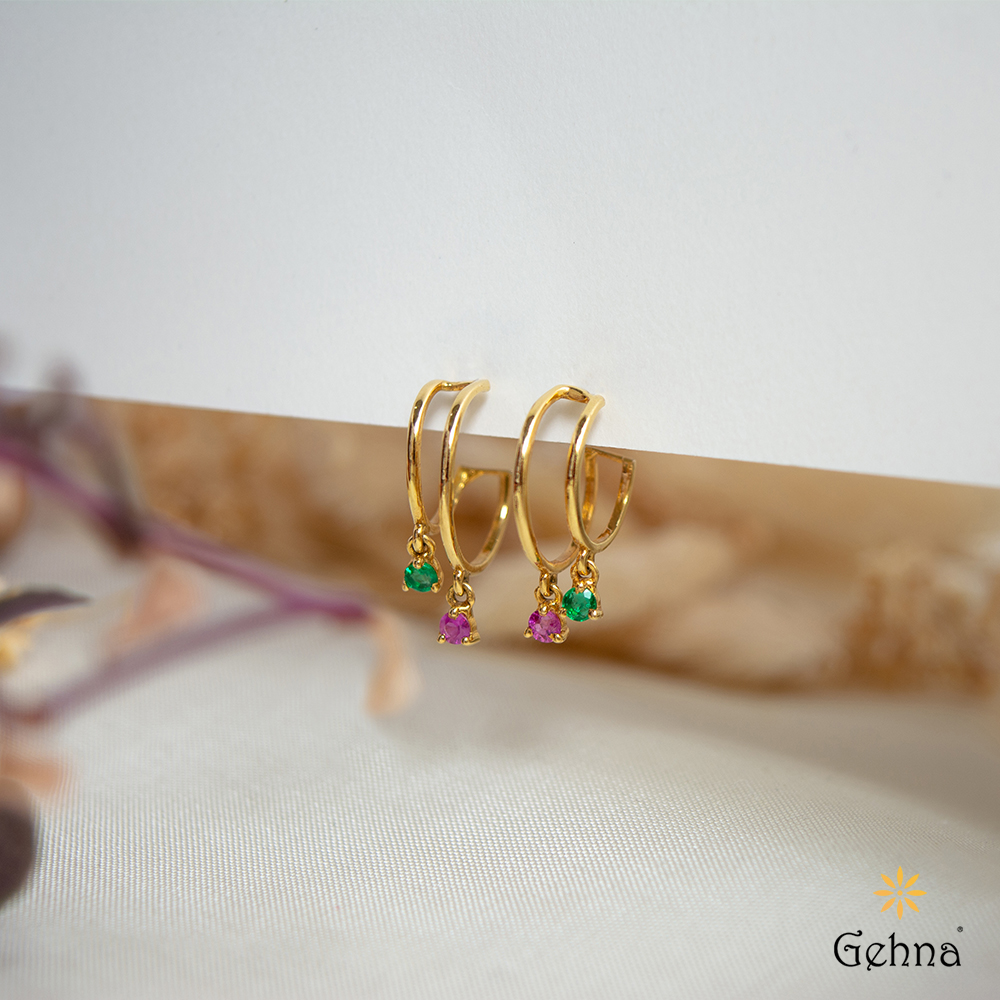 Shop Ruby & Emerald Hoop Earrings for Women | Gehna