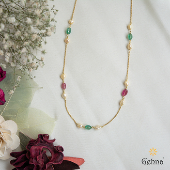 Grandiose Baroque Pearl, Tourmaline & Emerald 18K Gold Chain (16 Inches)