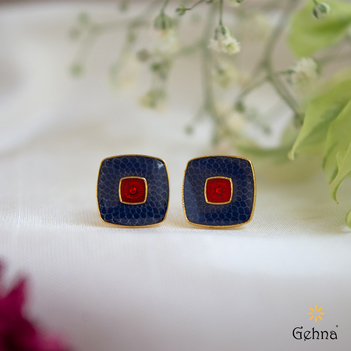 Plush Blue & Red Meenakari 18K Gold Stud Earrings