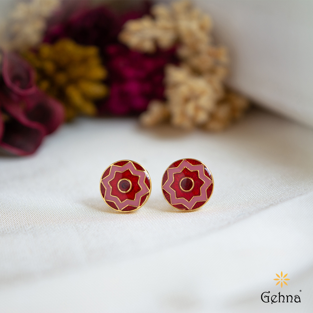 Shop Gulabi Meenakari 18K Gold Stud Earrings for Women Gehna