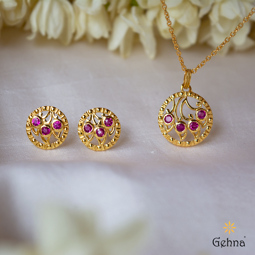 Golden Brass Priyaai Gold Plated American Diamond Pendant  Earring Set  Size One Size