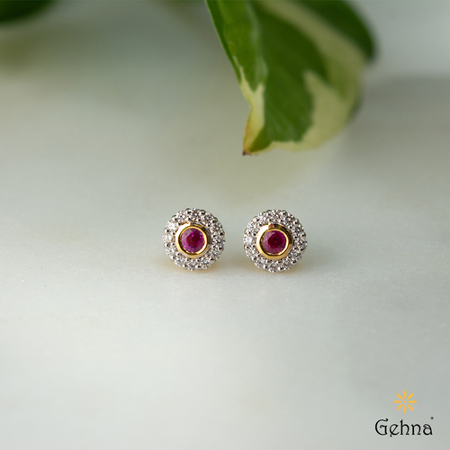 925 Pure Silver Earrings with Ruby Stone Adornments from Kushals