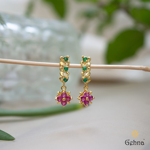 Buy Classic Emerald and Ruby 18K Gold Stud Earrings Online in India