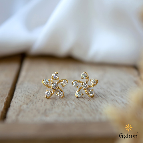 Stylish Gold Plated Floral American Diamond Stud Earring For Women And   Priyaasi