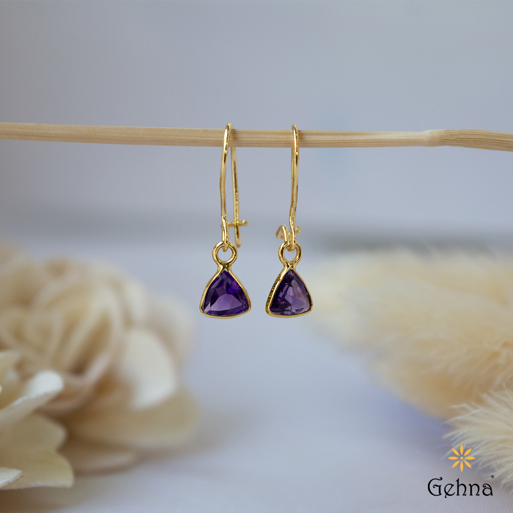 Amethyst Antique-style Halo earrings - 14K Yellow Gold |JewelsForMe