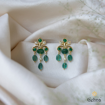 Natural Emerald Stud Earrings in 14k Gold, Green Gold Emerald Studs,  Handmade Jewelry