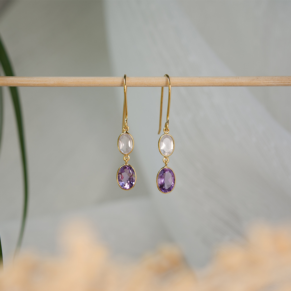 Amethyst Rectangular Gold Drop Earrings, February Aquarius Birthstone,  Purple Gemstone Earrings, Statement Crystal Jewelry, Birthday BFF - Etsy