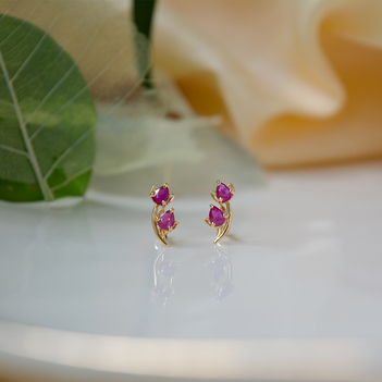 Halo Ruby & Diamond Earrings 14K