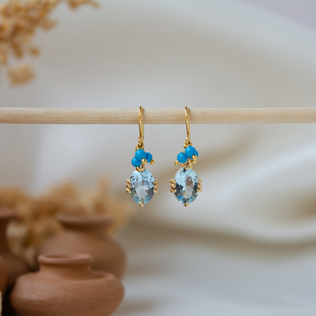 Shop Aqua Aura Turquoise Aquamarine 18K Gold Dangle Earrings for Women Gehna