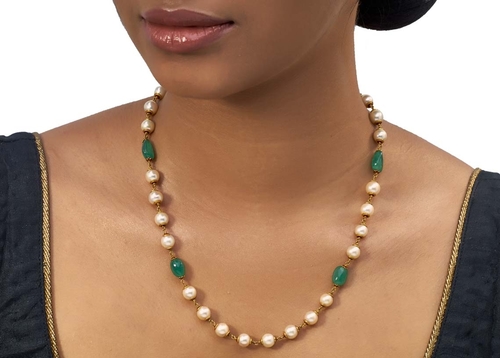 Stately Pearl \u0026 Emerald Gold Necklace