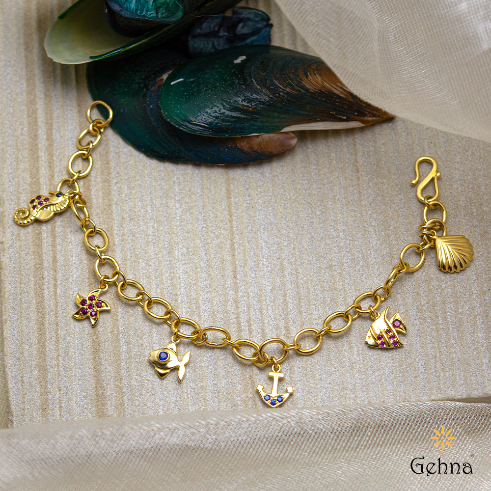LIFETIME JEWELRY Turtle and Plumerias Charm Bracelet for Women 24k Gold Plated 