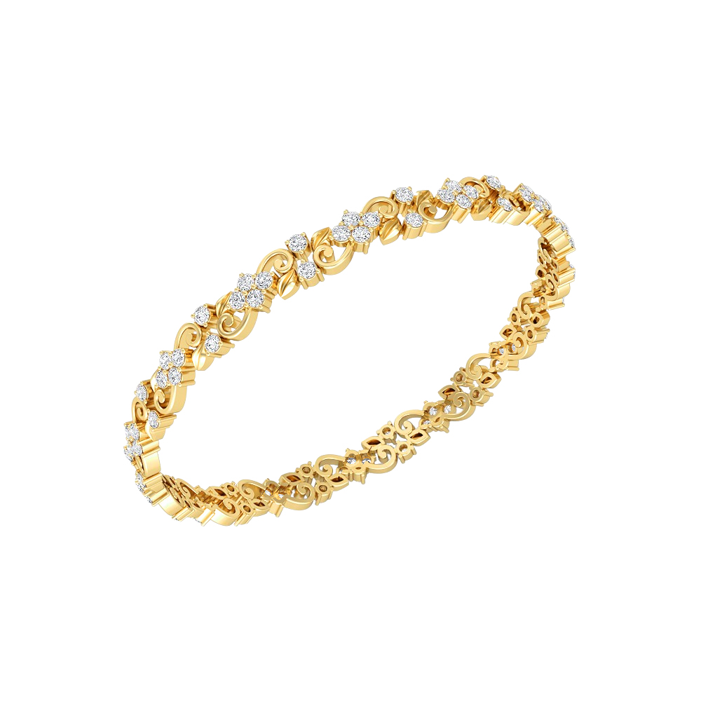 18k 18ct Yellow Gold Rococo Lab Created Diamond Women Men Bangle Bracelet 58mm