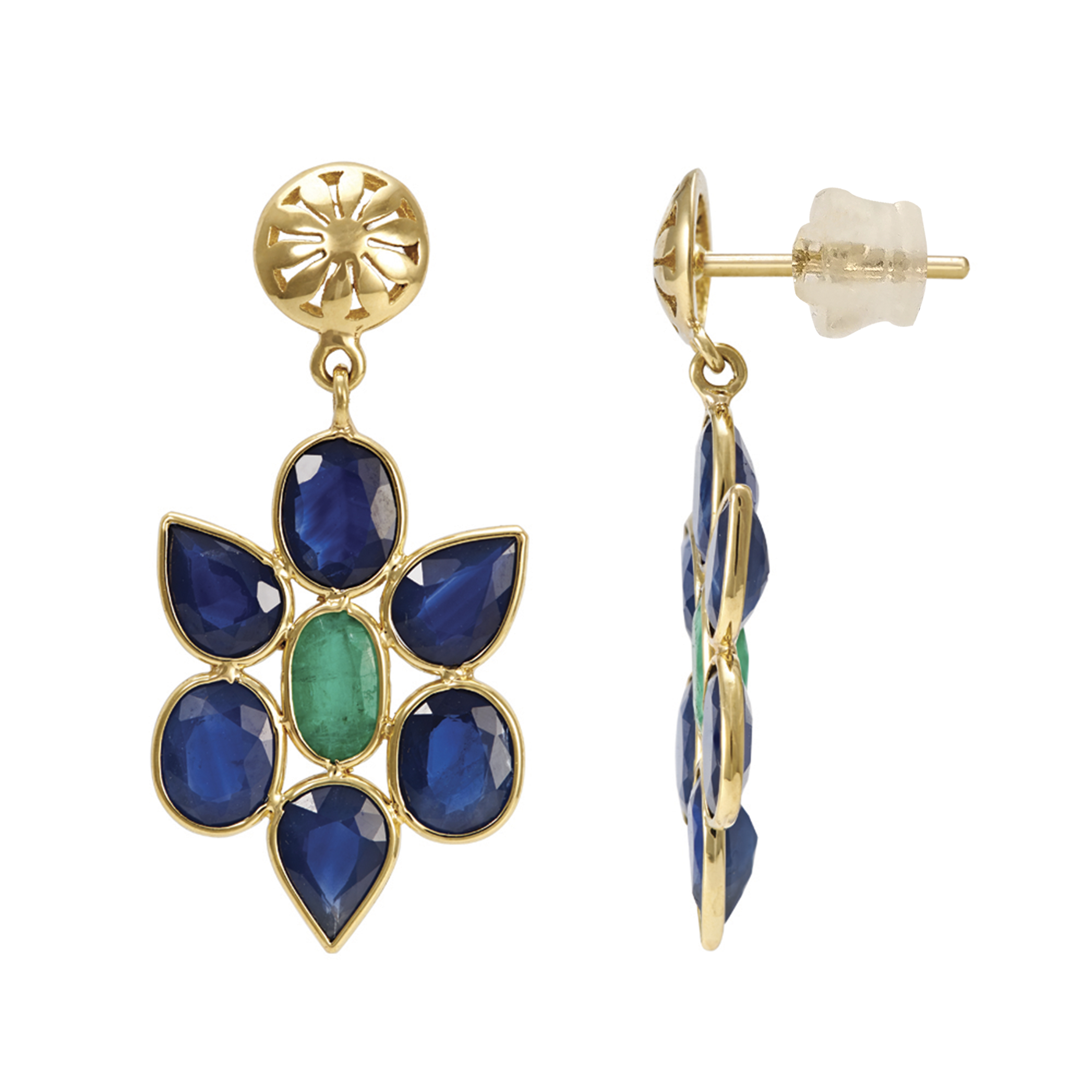 Created Sapphire Drop Earrings in 9ct Yellow Gold