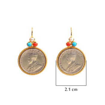 Antique gold tone bluegreen Lakshmi coin earrings dj39316  dreamjwell