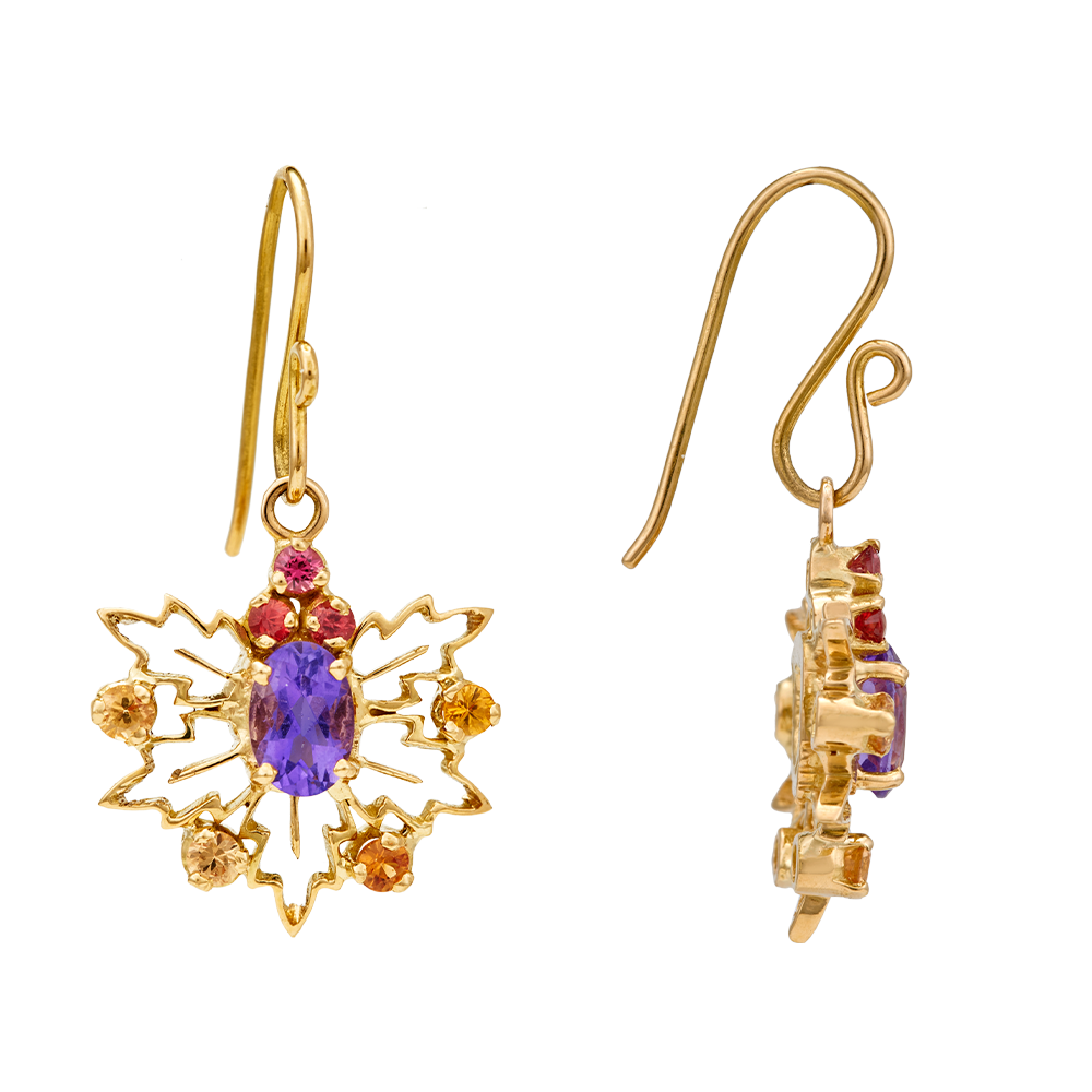 Vivid Sapphire And Amethyst 18k Gold Earrings