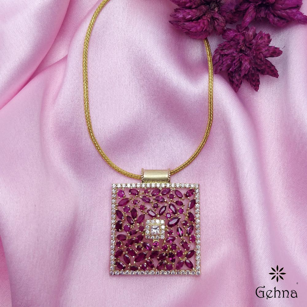 Buy Ruby Diamond Pendant Set in 18K Gold Gehna
