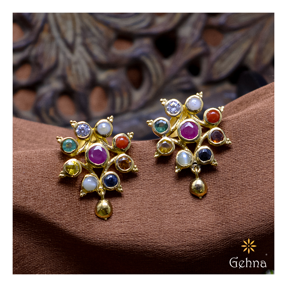 Buy Zeba Navratna Oversized Earrings ,bridal jewellery set online – Attrangi