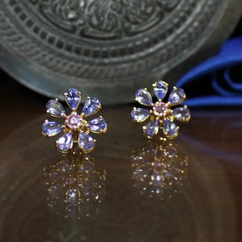 Shop Tanzanite and Pink Sapphire 18k Gold Stud Earrings Online in