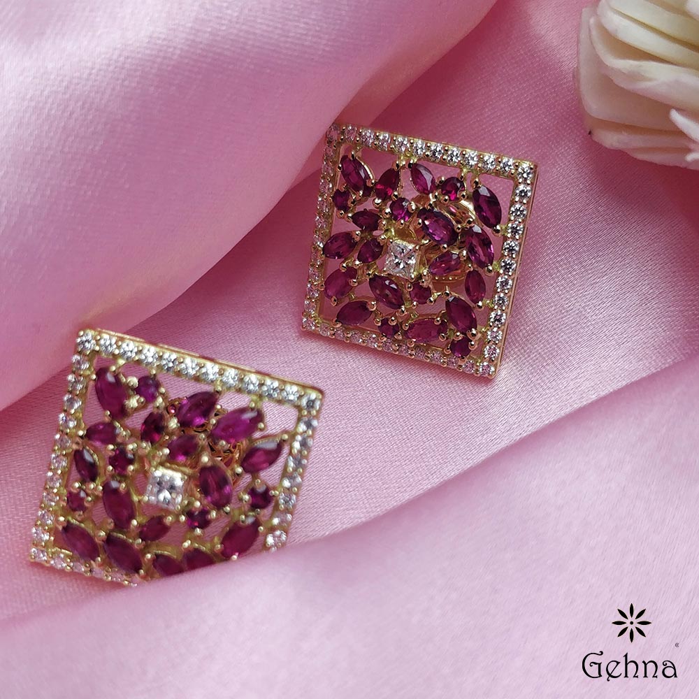 Buy Ruby Diamond Pendant Set in 18K Gold Gehna