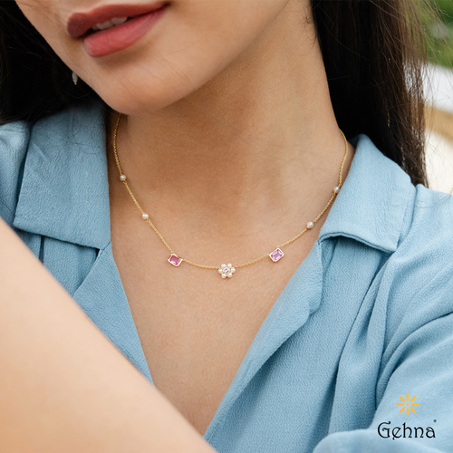 Pretty in Pink Sapphire Gold Chain (16 Inches) by GEHNA