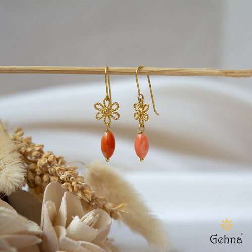 Red coral hanging earrings by art'emi jewelry